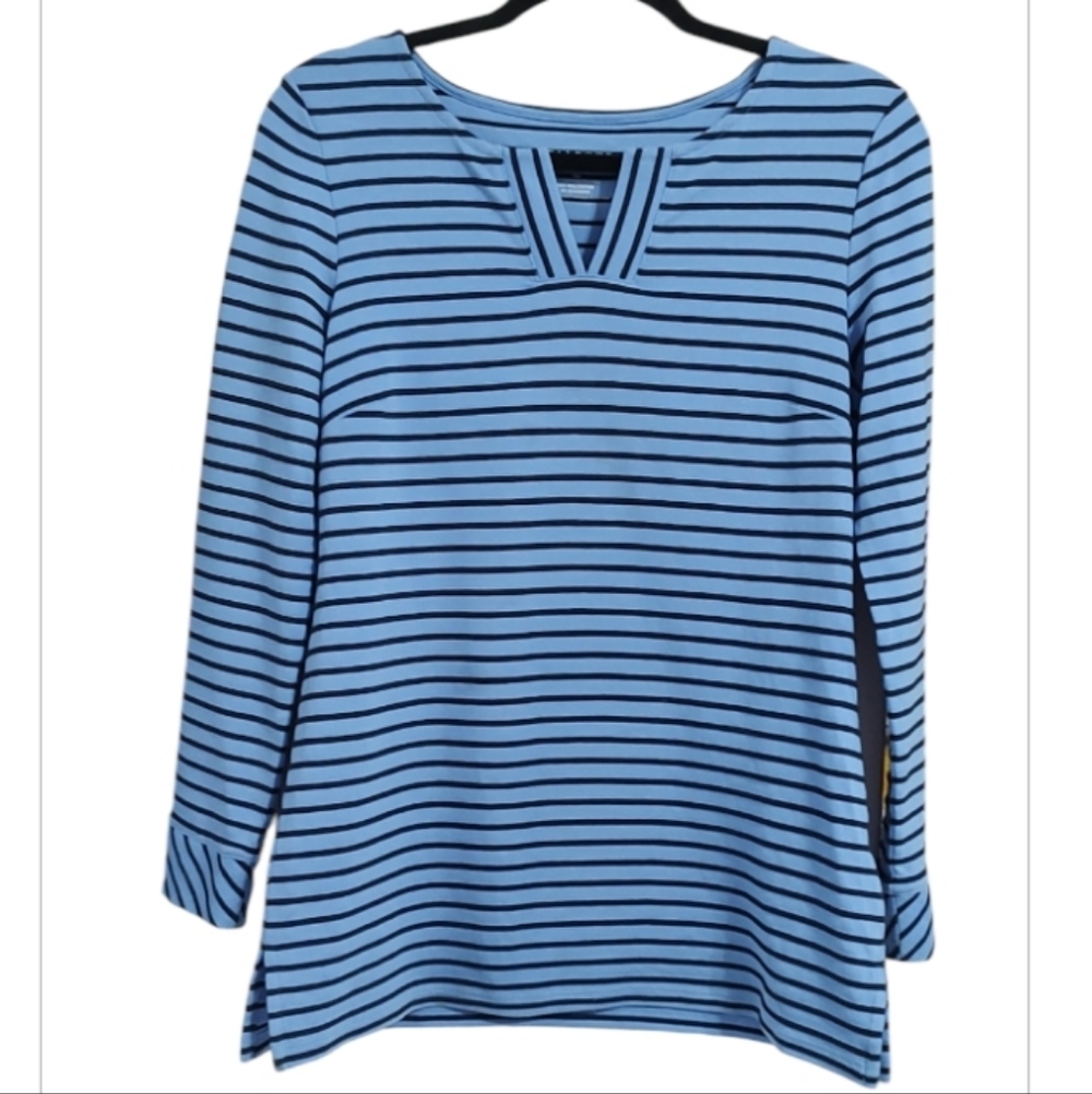 Talbots Blue and Black Striped Long Sleeve Top